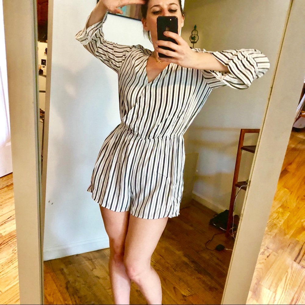 Black and white stripped short romper
